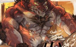 16:10 1boy abs anthro biceps bodily_fluids body_hair canid canine chest_hair cum cum_covered fur genital_fluids genitals hi_res lee_(zark) male male_only mammal messy muscular muscular_anthro muscular_male nipple_piercing nipples pecs penis piercing pubes red_body red_fur scar scars_all_over takuuuun69 vein veiny_muscles were werecanid werecanine werewolf widescreen