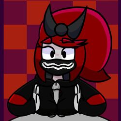 1boy 1girls animated background black_clothing black_ribbon breasts demon female grey_skin male no_sound original_character outercourse paizuri paizuri_under_clothes red_hair solo succubus tagme video