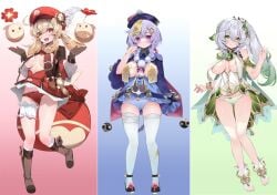 3girls aged_up elf female_only genshin_impact goddess klee_(genshin_impact) multiple_girls nahida_(genshin_impact) panties qiqi_(genshin_impact) thigh_gap undead waterring zombie zombie_girl zondere