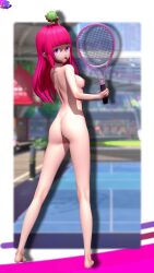 3d 3d_(artwork) ass athletic cosmixlewds detailed_shading koikatsu looking_back nintendo nintendo_switch nintendo_switch_sports nipples nude nude_female pink_eyes pink_hair posing side_boob solo_female sportsmate tennis tennis_ball tennis_racket video_game_character