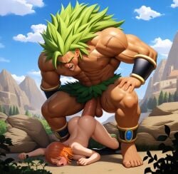 3d 3d_(artwork) ai_generated ass_up broly broly_(dragon_ball_super) crossover crossover_pairing defeated dragon_ball dragon_ball_super large_penis larger_male muscular_male nami_(one_piece) on_the_floor one_piece outdoors rape raped size_difference