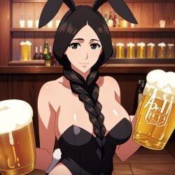 1girls ai_generated animal_ears animal_tail bar bar_(place) bare_chest bare_shoulders bbing146422 beer beer_mug big_breasts black_hair bleach bleach:_the_thousand-year_blood_war blue_eyes braid braided_ponytail breasts bunny_ears bunny_girl bunny_tail bunnysuit cleavage drink female female_only holding_object huge_breasts jar leotard light-skinned_female light_skin looking_at_viewer mature mature_female mature_woman milf mug nai_diffusion paipan pale-skinned_female pale_skin ponytail revealing_clothes skimpy skimpy_clothes smile solo solo_focus stable_diffusion strapless strapless_leotard unohana_retsu very_long_hair waitress white_skin