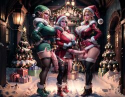 3futas 3girls ai_generated amazon christmas christmas_clothing christmas_outfit christmas_tree cleavage elf elves erect erect_penis erection flaccid flaccid_cock flaccid_penis futa_only futanari glasses huge_balls huge_breasts huge_cock huge_cock hung_futanari mrs._claus multiple_futa multiple_penises north_pole snow stable_diffusion