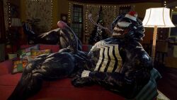 1boy 2023 alien balls bara big_balls big_penis black_body christmas erection gay hard_on holidays huge_balls huge_cock male male_focus male_only marvel marvel_comics masculine_male muscular muscular_male penis solo solo_male spider-man_(series) symbiote venom venom_(marvel) yaoi