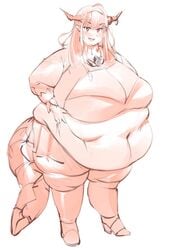 bamboo_ale bbw big_belly hololive horns humanoid hyper_belly kiryu_coco obese obese_female orange_hair overweight overweight_female ssbbw tail virtual_youtuber