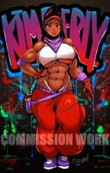 1girls abs aleksandrgav alternate_costume alternate_hairstyle big_breasts black_hair blush clothed clothing dark-skinned_female dark_skin female female_focus female_only fully_clothed kimberly_jackson large_breasts long_hair looking_at_viewer muscular_female panties solo solo_female street_fighter street_fighter_6 streetwear thong visor whale_tail