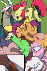 1boy 3girls age_difference anus apple_bloom_(mlp) balls beard caluriri chimera cub discord_(mlp) draconequus earth_pony equid equine eyes_closed fellatio female friendship_is_magic group hasbro horse kissing male mammal my_little_pony older_male oral pegasus penis pony rimming scootaloo_(mlp) sweetie_belle_(mlp) unicorn young younger_female