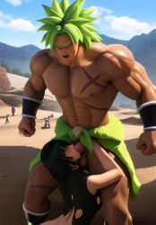 3d 3d_(artwork) ai_generated blowjob broly broly_(dragon_ball_super) crossover domination dragon_ball dragon_ball_super fellatio female_domination fubuki_(one-punch_man) muscular_male one-punch_man outdoors size_difference