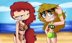 aiden_fox_(fnafhs) beach bikini black_fur blonde_hair farah_(fnafhs) fhs fhsz3r0 fnafhs fnafhs_z3ro foxy_(fnafhs) rule_63 springtrap_(fnafhs) suntrap_(fnafhs) swimsuit swimsuit_aside