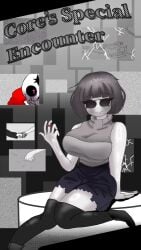 1boy 1girls 2d background core_frisk freddyyt200 frisk gray_hair nimosity_sans sans skirt smile tagme undertale undertale_(series) undertale_au void_eyes