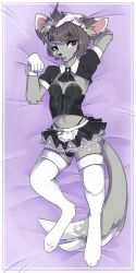 anthro balls bulge chinchilla digital_media_(artwork) femboy furry gay hand_on_head legwear looking_at_viewer maid maid_uniform male male_only minccino on_bed open_mouth penis_bulge pokémon_(species) pokemon pokemon_(species) rhinestoneelemental short_skirt