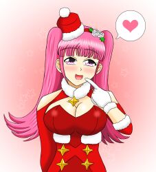 1girls :d alternate_costume bangs blush breasts christmas cleavage female female_only finger_to_mouth fire_emblem fire_emblem:_three_houses fire_emblem_heroes hairband hand_on_own_face hat heart hilda_valentine_goneril hilda_valentine_goneril_(winter) large_breasts long_hair long_sleeves looking_at_viewer nintendo official_alternate_costume open_mouth pink_eyes pink_hair rariochu4 smile solo speech_bubble spoken_heart twintails upper_body very_long_hair