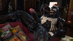 1boy 2023 alien balls bara big_balls big_penis black_body christmas erection gay hard_on holidays huge_balls huge_cock male male_focus male_only marvel marvel_comics masculine_male muscular muscular_male penis solo solo_male spider-man_(series) symbiote venom venom_(marvel) yaoi