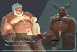 3boys abs artist_self-insert bar_censor bara beard belly candy candy_cane censored chest_hair clothing_aside completely_nude cowgirl_position english_text facial_hair feet_out_of_frame food full_beard furry furry_male girthy_penis good_end large_pectorals large_penis m7 male_focus male_only male_underwear male_underwear_aside male_urethral_insertion mature_male multiple_boys muscular muscular_male navel nipples nude original pectorals penis plump reindeer_boy santa_claus short_hair standing stomach straddling subtitled thick_beard thick_eyebrows torn_underwear underwear urethral_insertion yaoi