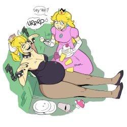 belly_bulge belly_expansion bloated bloated_belly bloated_stomach bloated_tummy bowsette burp burping dr-worm fat lewdlemage mario_(series) new_super_mario_bros._u_deluxe princess_peach stuffed_belly super_mario_bros.