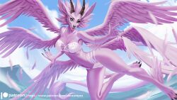 1girls 6_wings alanscampos digimon digimon_(species) feathered_wings female female_only holydramon solo tail wings