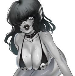 art_trade big_breasts bikini choker dako_(beehaan) gilly_(jonno_krome) grey_body grey_skin original_character