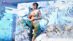 3d barefoot belly_button breasts call_of_duty funfictionart gun mara_(cod) tagme tattoo topless