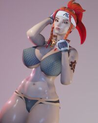 3d 3d_(artwork) antifragile_bb big_breasts bikini blender brigitte brigitte_lindholm dako_(beehaan) le_sserafim oiled overwatch overwatch_2