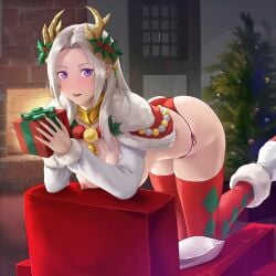 1girls alternate_costume antlers ass bare_thighs bent_over big_ass boots box capelet christmas deep_rising door edelgard_von_hresvelg edelgard_von_hresvelg_(snowfall_future) female female_only fire fire_emblem fire_emblem:_three_houses fire_emblem_heroes fireplace gift high_heels holding holding_object horns indoors long_hair long_sleeves looking_at_viewer nail_polish nintendo nipples official_alternate_costume open_mouth panties pillow purple_eyes red_nails red_panties smile solo thighhighs thighs thor_(deep_rising) topless tree underwear white_hair