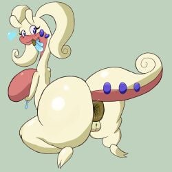 antennae_(anatomy) anthro anus ass big_breasts big_butt breasts female generation_6_pokemon goo_creature goodra hi_res nintendo pokemon pokemon_(species) simple_background smile solo suprajanken tail