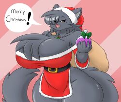 big_breasts breasts christmas christmas_headwear christmas_outfit female female_only furry huge_breasts jumney jumneyarts potion speech_bubble thick_thighs wide_hips