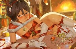 1girls black_hair bleach bleach:_the_thousand-year_blood_war christmas female female_only gift gift_wrapped kuchiki_rukia petite petite_breasts short_hair skinny small_breasts smaller_female solo tomboy waligner