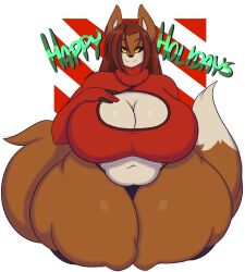 big_breasts breasts christmas dewwydarts dewwydartz female fox furry huge_breasts maddie(dewwydartz) slightly_chubby thick_thighs wide_hips