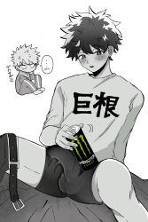 big_bulge izuku_midoriya katsuki_bakugou measuring_penis mochi_0212 monster_energy my_hero_academia penis_awe penis_envy tagme yaoi