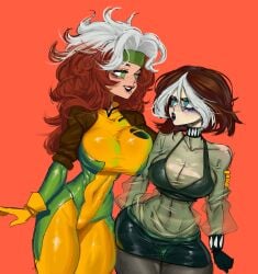 2girls age_difference alternate_universe anna_marie big_breasts clothed clothing collar female female_focus female_only goth_girl light-skinned_female long_hair looking_at_another lord_moku marvel marvel_comics multicolored_hair rogue_(evolution) rogue_(x-men) selfcest short_hair solo_female superheroine teenager thick_thighs transparent_clothing x-men x-men_evolution