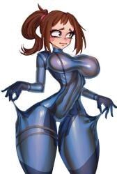 1girls big_breasts brown_eyes brown_hair clothed clothing cosplay female large_breasts lord_moku my_hero_academia ochako_uraraka samus_aran_(cosplay) short_hair solo solo_female thick_thighs tight_clothing wide_hips