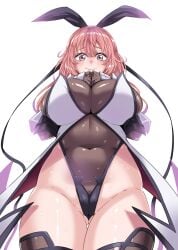 ass_visible_through_thighs blush breasts brown_leotard cameltoe closed_mouth cosplay cowboy_shot female from_below grey_leotard groin impossible_clothes impossible_leotard inui_shinju large_breasts leotard long_hair looking_at_viewer looking_down mizuki_shiranui mizuki_shiranui_(cosplay) navel nervous nervous_smile pink_eyes pink_hair purple_eyes r-wade smile solo sono_bisque_doll_wa_koi_wo_suru standing stomach sweatdrop taimanin_(series) taimanin_suit taimanin_yukikaze thigh_gap thighs wavy_mouth