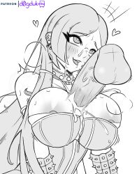 big_breasts big_penis choker cleavage clothed clothed_sex commission commissioner_upload cum cum_in_cleavage d0gduk goth long_hair monochrome original_character reverse_paizuri sketch