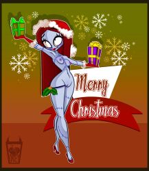1girls 2017 absurd_res armwear_only artist_logo artist_name blue_body blue_skin breasts brown_hair christmas christmas_clothing christmas_headwear clothing commission digital_media_(artwork) disney female female_only footwear gift_box hair hat headgear headwear hi_res high_heels holidays holly_(plant) humanoid j-madeye lipstick makeup nipples nude patchwork_creature pinup plant pose red_lipstick sally_(the_nightmare_before_christmas) santa_hat shaved_crotch small_breasts snowflake solo spiky_leaves stitch_(sewing) the_nightmare_before_christmas uncensored vagina yellow_berries