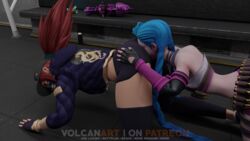 2girls 3d akali anilingus ass ass_eating ass_grab cunnilingus jinx_(league_of_legends) k/da_akali k/da_series league_of_legends rimjob rimming smothering volcanart yuri