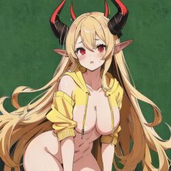 ai_generated ass blonde_female blushing_at_viewer breasts elf_ears female female_only naked nude nude_female readybat2 red_horns solo