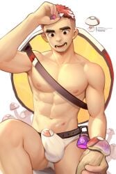 abs backpack black_eyes breezem bulge erection foongus gijinka male_only mushroom pokemon pokemon_(species) red_hair underwear