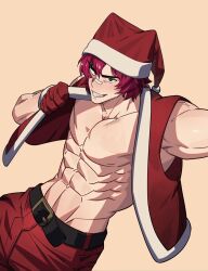 abs christmas cropped_image gaeha_is_ heartsteel_series heartsteel_sett jacket jacket_open league_of_legends looking_at_viewer male male_focus male_only muscular muscular_male pecs pectorals santa_costume santa_hat selfie selfie_pose sett solo solo_focus solo_male taking_selfie