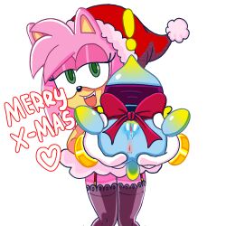 1:1 amy_rose anthro bedroom_eyes bound chao_(sonic) christmas clothing eulipotyphlan female gloves green_eyes handwear hat headgear headwear hedgehog holidays leggings legwear lewd4food mammal narrowed_eyes presenting questionable_consent seductive sega simple_background sonic_(series) sonic_the_hedgehog_(series) text white_background