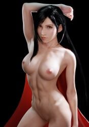 1girls 3d arm_up billyhhyb black_hair blender_(software) breasts final_fantasy final_fantasy_vii final_fantasy_vii_remake fit_female large_breasts looking_at_viewer mole nude red_eyes standing tifa_lockhart toned_female