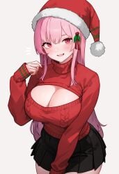 1girls bluefield breasts christmas cleavage clothed female hololive hololive_english hololive_myth large_breasts light-skinned_female light_skin long_hair mori_calliope pink_eyes pink_hair santa_hat virtual_youtuber