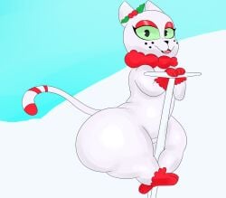 ass ass big_ass big_butt butt_focus candy_cane cat_ears cat_tail enormous_ass feline female female_focus female_only furry holidays junipurr snow thick_thighs trifuson