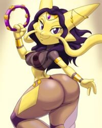 alakazam anthro areola ass belly_dancer big_butt breasts clothed clothing female hi_res looking_at_viewer musical_instrument nintendo nipples percussion_instrument pokémon_(species) pokemon purple_eyes tambourine tansau thong tortoisesensei translucent translucent_clothing underwear video_games yellow_body