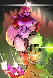 bag blush breasts cave crystals deep_rock_galactic gausscannon large_breasts m.u.l.e. personification robot robot_girl robot_humanoid thick_thighs thighs wide_hips