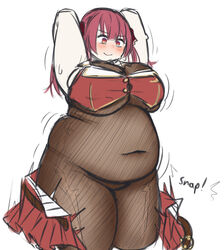 alternate_body_type bad_anatomy bbw big_belly bodystocking fully_clothed hololive houshou_marine orristerioso overweight overweight_female red_hair_tie virtual_youtuber