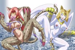 2girls bastemon cat_girl digimon digimon_(species) female female_only heigako multiple_girls nefertimon nude