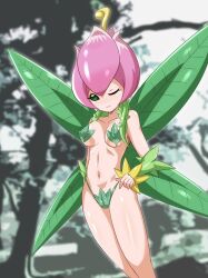 1girls 4_wings digimon digimon_(species) fairy fairy_wings female female_only heigako leaf leaf_clothing leaf_wings leaves lillymon plant plant_girl solo vine_hair vines wings