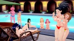 3d 9girls adult_swim bikini bikini_lift bikini_pull bikini_top_lift bikini_top_removed breasts camie_utsushimi embarrassed embarrassed_nude_female hagakure_tooru_(invisible) invisible_girl koikatsu kyoka_jiro large_breasts mei_hatsume midnight_(my_hero_academia) mina_ashido misunderstoodsecrets momo_yaoyorozu my_hero_academia nemuri_kayama ochako_uraraka pool poolside small_breasts toonami tooru_hagakure tooru_hagakure_(invisible) topless topless_bikini tsuyu_asui yuri