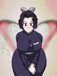 1girls alternate_breast_size bent_over big_breasts breasts demon_slayer dressed female female_only jfleng kimetsu_no_yaiba kochou_shinobu leaning leaning_forward shinobu solo thick thick_ass thick_thighs