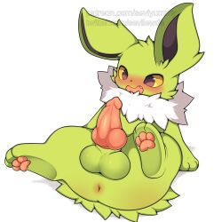 1:1 animal_genitalia animal_penis blush canine_genitalia canine_penis eevee eeveelution erection feral fur generation_1_pokemon genitals green_body green_fur hi_res jolteon knot male male_only nintendo pawpads penis pokemon pokemon_(species) quadruped seviyummy sheath shiny_pokemon solo white_body white_fur